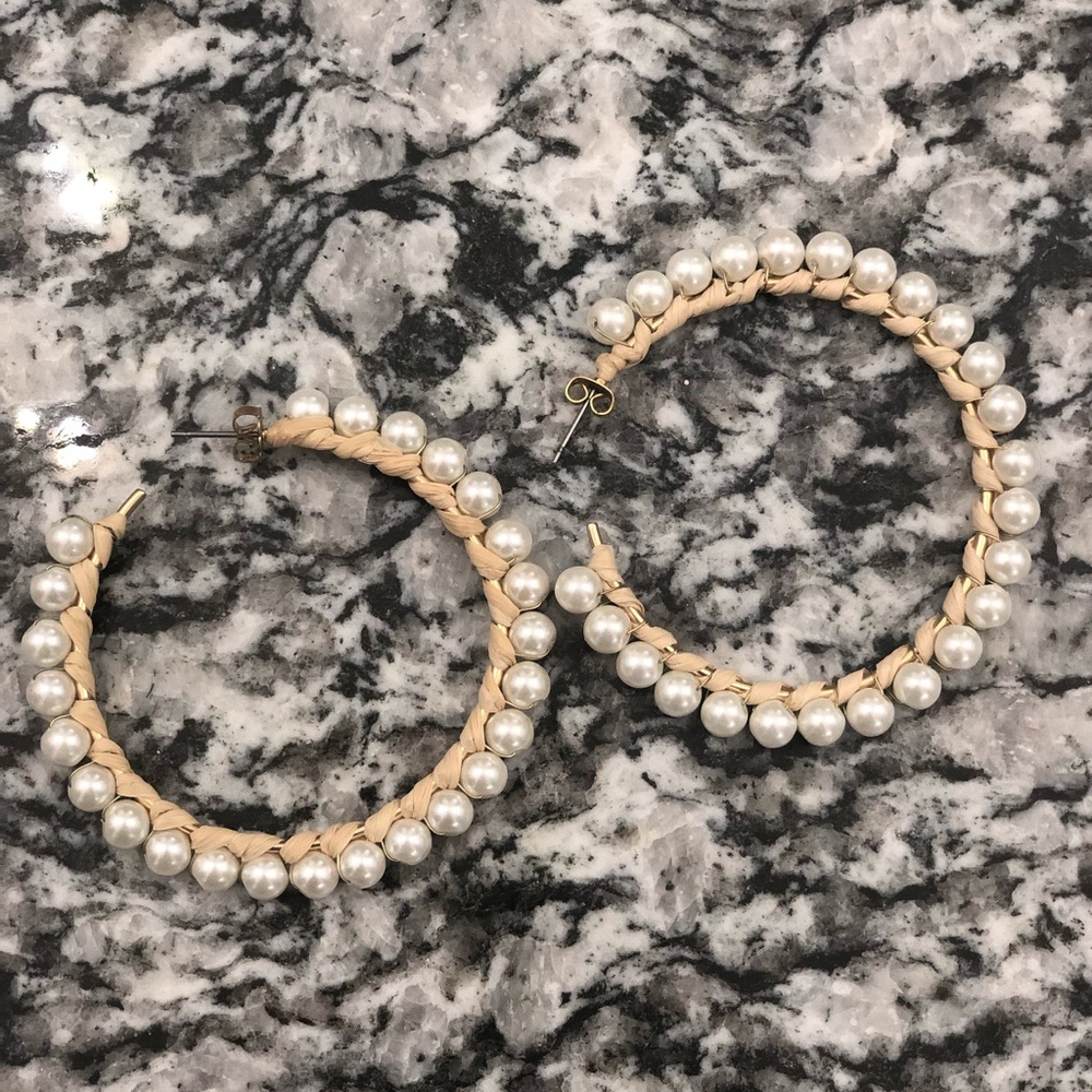 Faux Pearl Hoop Earrings